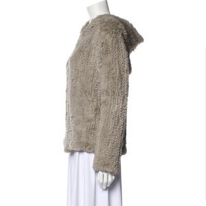 Adrienne Landau Hooded Rabbit Fur Jacket Zip Up (small)